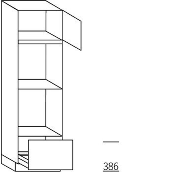 Greeploos Hoge kast 195 cm hoog, 1 deur, 2 inbouwnissen, 1 korf