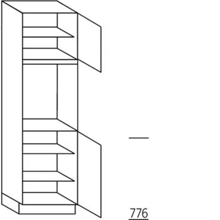 Greeploos Hoge kast 195 cm hoog, 1 deur, 1 inbouwnis, 1 deur, 3 legplanken