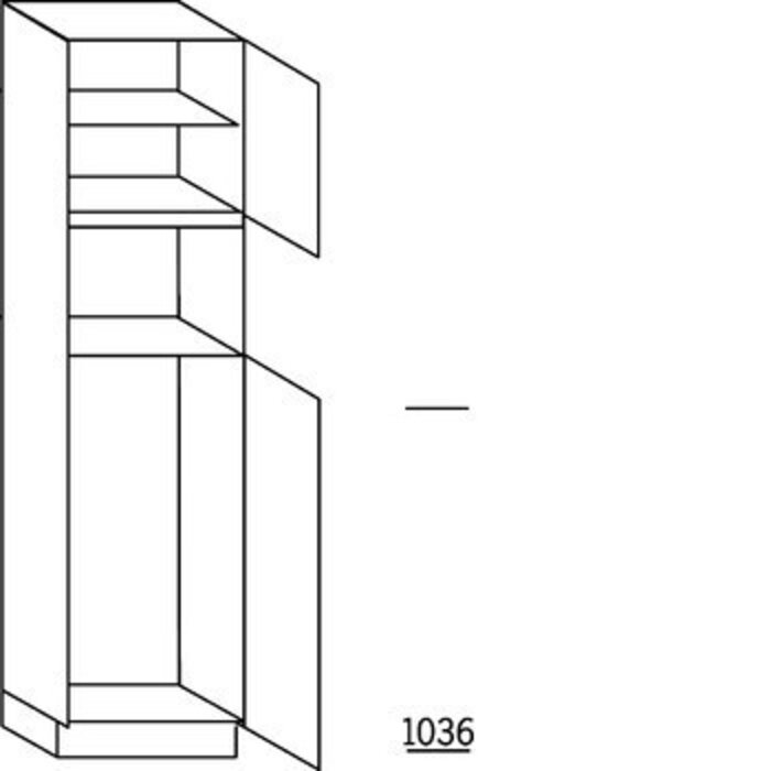 Met greep Hoge kast 221 cm hoog, 1 deur, 1 inbouwnis, 1 deur met inbouwnis, 1 legplank