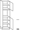 Hoge keukenkast 208 cm hoog, 1 deur, 1 inbouwnis, 1 deur, 3 legplanken