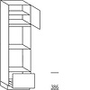 Hoge keukenkast 208 cm hoog, 1 deur, 2 inbouwnissen, 1 korf, 1 legplank