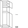 Hoge keukenkast 208 cm hoog, 1 deur, 1 inbouwnis, 1 deur met inbouwnis, 1 legplank
