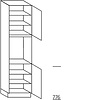 Hoge keukenkast 221 cm hoog, 1 deur, 1 inbouwnis, 1 deur, 4 legplanken