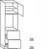 Hoge keukenkast 195 cm hoog, 1 deur, 1 inbouwnis, 1 deur, 1 legplank, 2 korven
