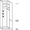Hoge bezemkast 221 cm hoog, 2 deuren gekoppeld, 1 hakenlijst,  1 poetsmiddelenkorf