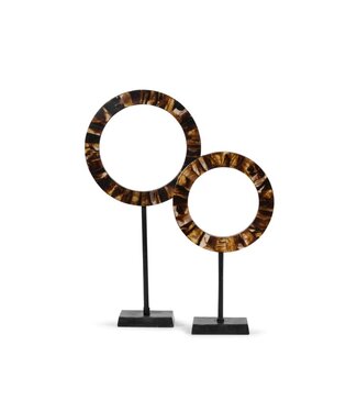 Dekocandle Cirkel  sculptuur op voet, ø 29 x 50 cm, zwart/bruin