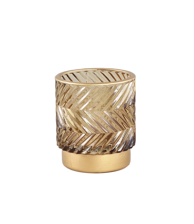PTMD Inca Brown glass round tealight stripe pattern