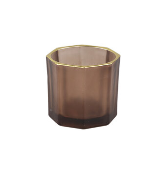 Magali Brown glass tealight octagon with gold top