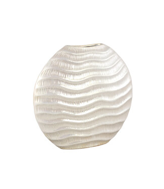 Caitlyn Pearl glazed ceramic pot round wave L