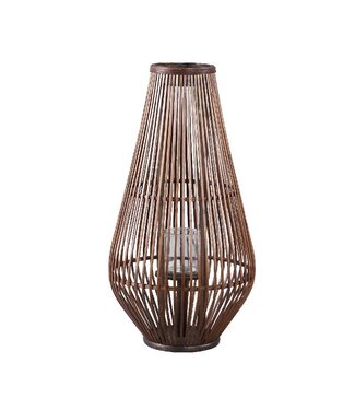Lysia Brown round bamboo lantern with glass L