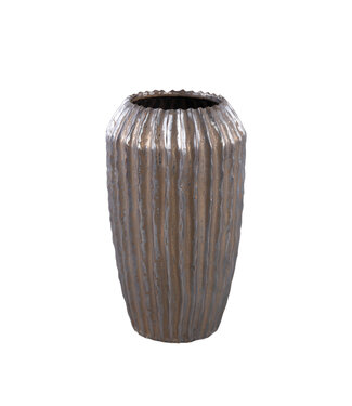 PTMD Bodi Bronze ceramic pot round high ribbed M