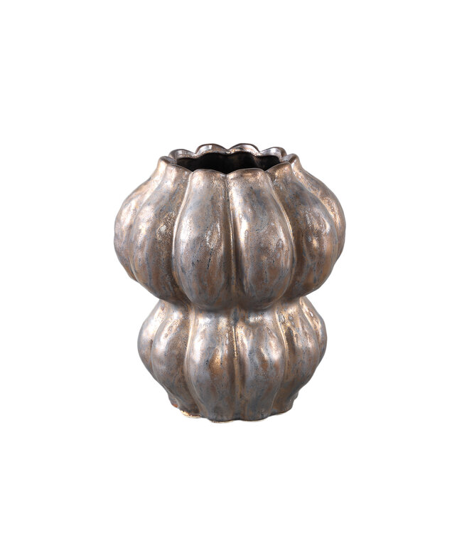 PTMD Niek Bronze ceramic pot round shaped bulb S