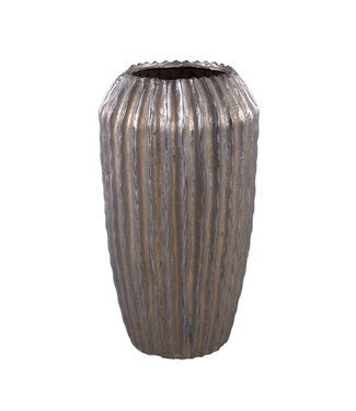 PTMD Bodi Bronze ceramic pot round high ribbed L