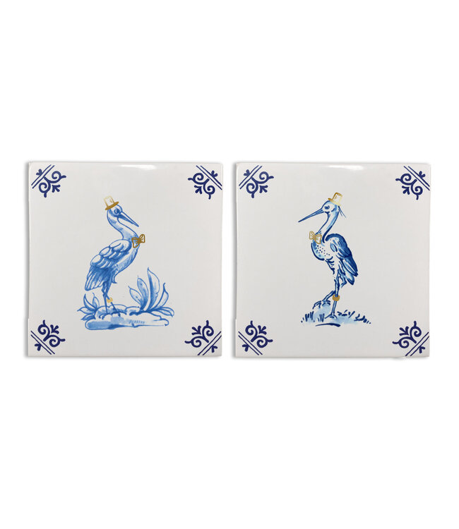 Royal Delft Goldie Tiles Set bruidegom en bruidegom