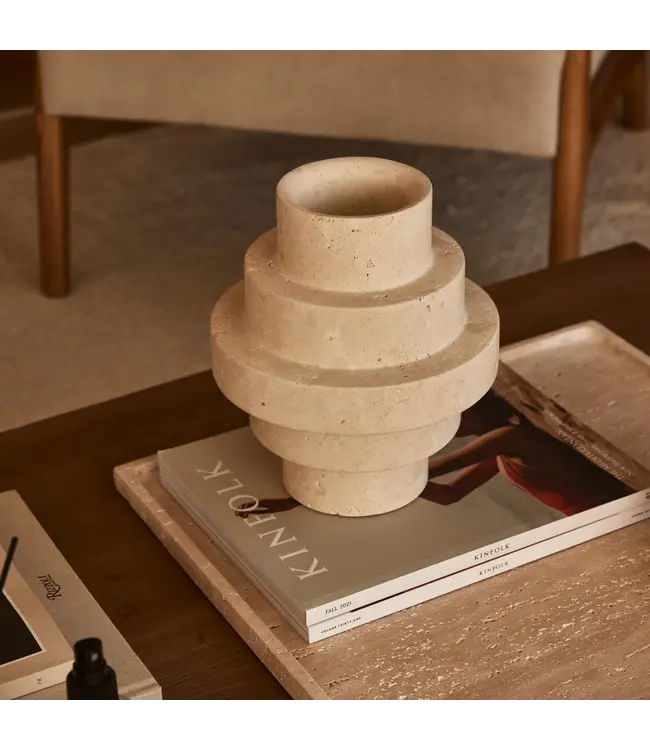 Travertine Agano vaas Medium H23cm Ø20cm