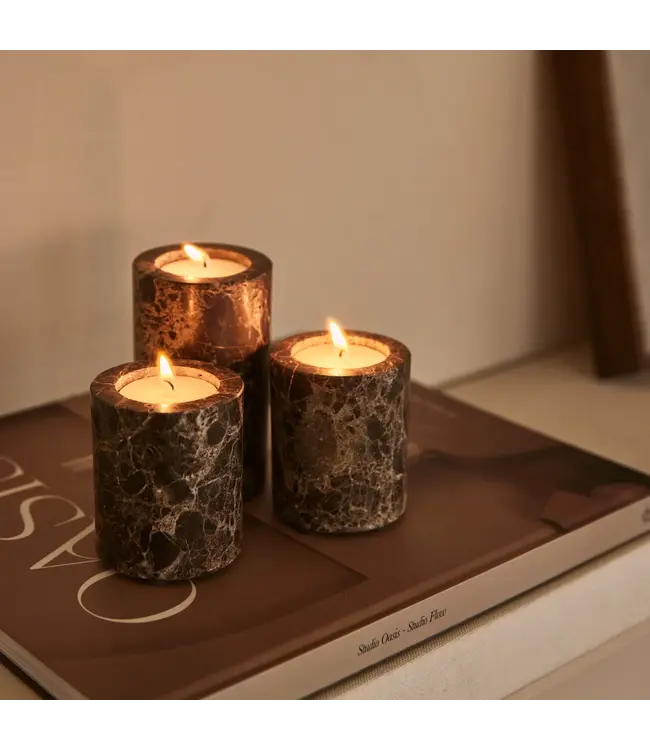 Waxinelichthouder cilinder Dark Emperador M 6x7cm