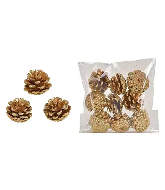 Dennenappels 5x4x5cm set van hout goud 9st, (B/H/D) 14x14x5cm