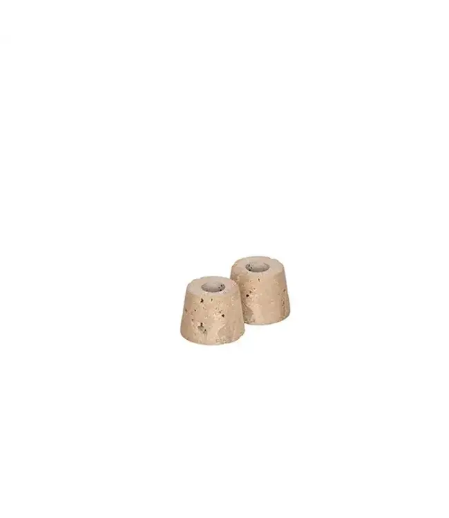 Uyuni Travertine Kaarsenhouder mini taper, S, Desert  beige, 2-pack, 2,8x2,5 cm