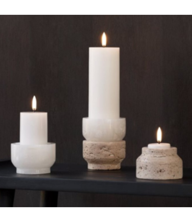 Uyuni Albast Kaarsenhouder pillar/tea light, Wit,  8x5 cm