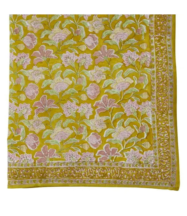 Tafelkleed met Indiase bloemenprint Bohemian Safran | SAFFRAAN / 300 cm