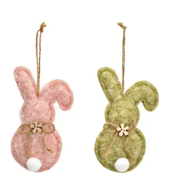 Hanger rabbit made of textile 2-fold, green/pink (W/H/D) 7x13x3cm