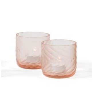 Dekocandle T-light holder round with V pattern cutting wide (Salmon,ø 9 x 9 cm