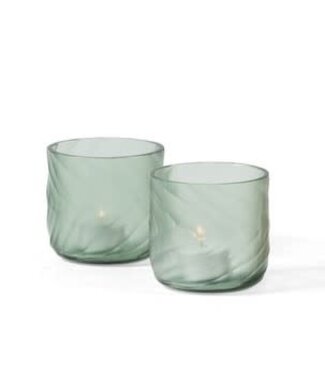 Dekocandle T-light holder round with V pattern cutting wide (Green,ø 9 x 9 cm