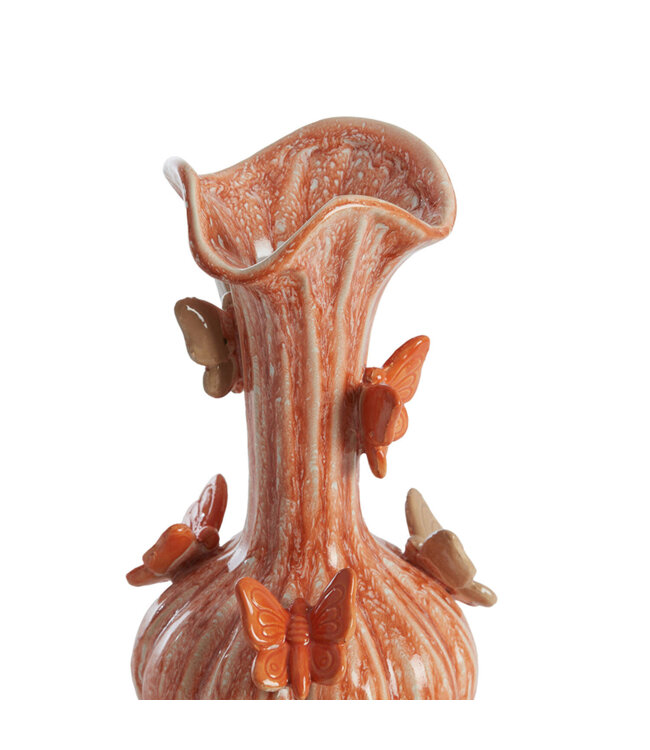 Vase Deco Ø14,5X28 Cm Butterfly Ceramics Orange+Taupe