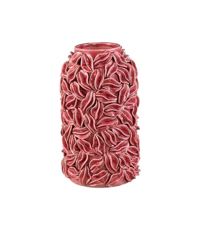 Zubeda Pink round glazed ceramic pot with leaves L