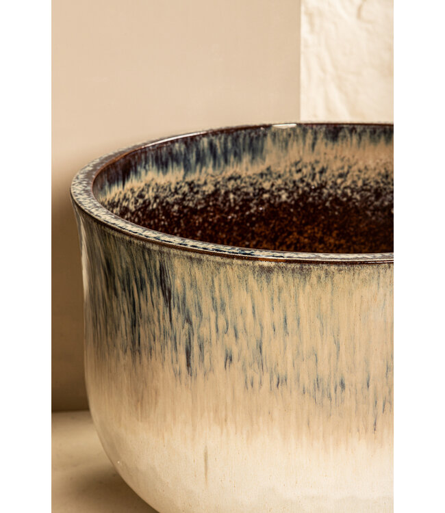 Sanish pot cream rond op voet – geglazuurd keramiek Ø32x26 cm