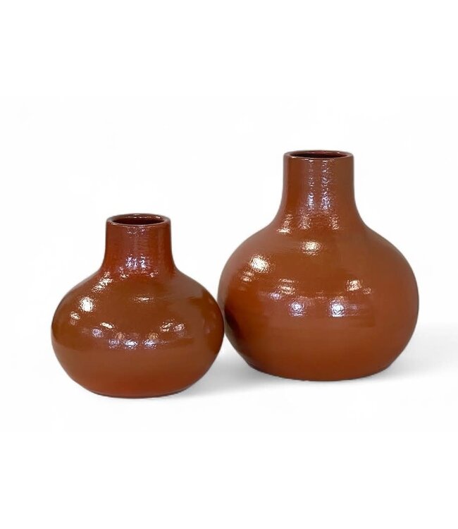 Bottle vaas in oranje glazuurafwerking – keramiek, diameter 43 cm, hoogte 40 cm