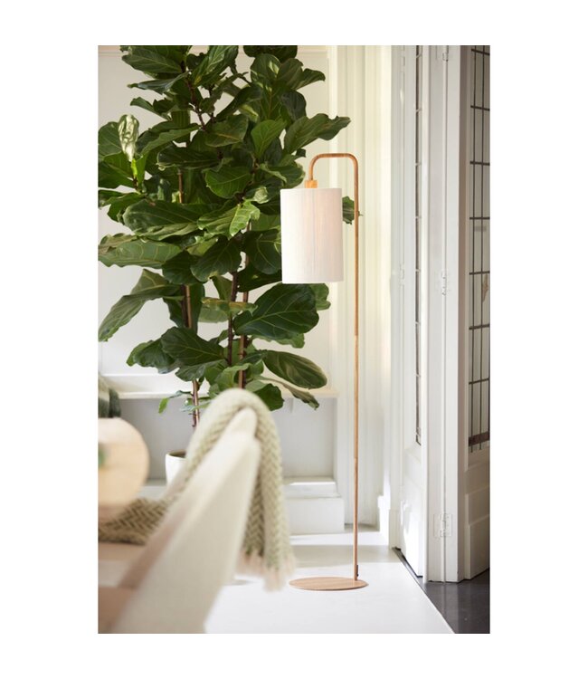 Vloerlamp 33,5x28x155 cm DONIO hout print naturel+touw crème