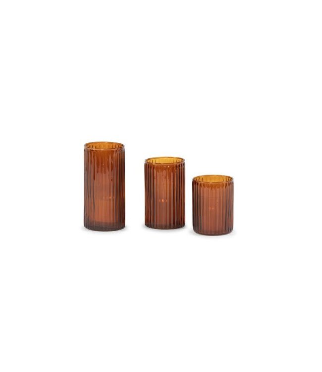 Votive ribbed sprayed - amber - large - Ø7,5x14,5cm