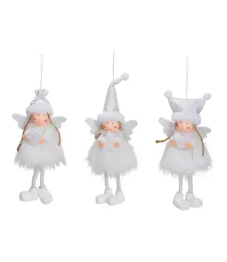 Hanging angel made of textile white 3- fold, (W/H/D) 10x24x4cm