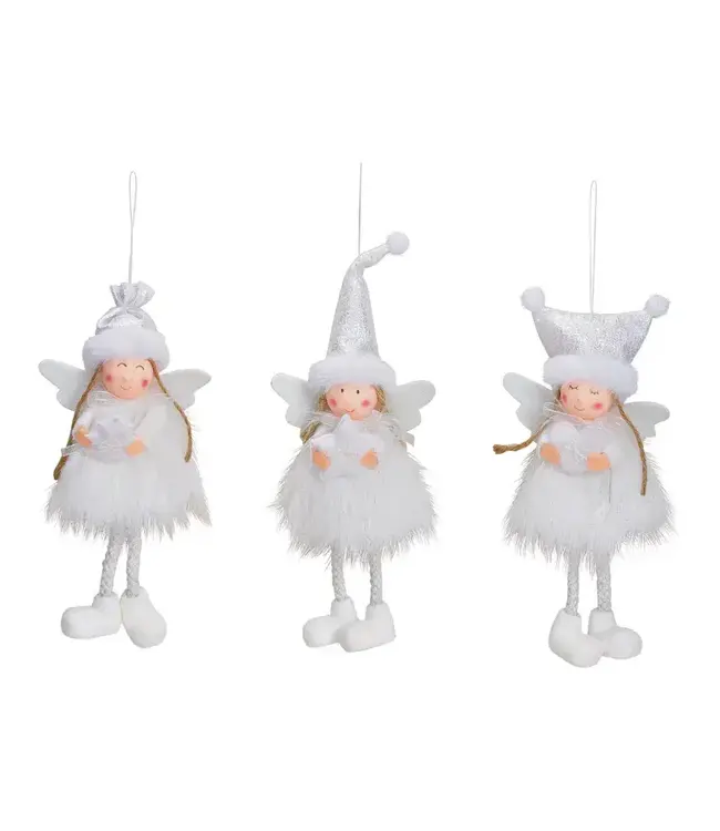 Hanging angel made of textile white 3- fold, (W/H/D) 10x24x4cm