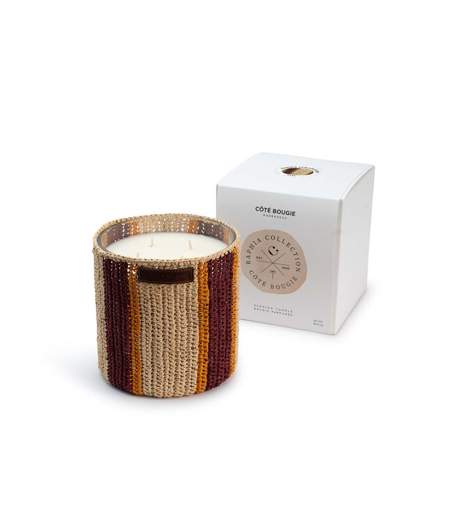 Côté Bougie RIM geurkaars L 15 cm – handgeweven raffia – dadels geur – 4 lonten – brandtijd 180 uur