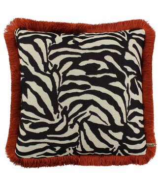 Claudi Zebby 45x45 cm Black/White + Fringe Rust