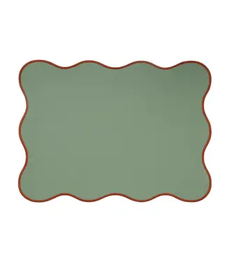 Opjet Juliette rechthoekige placemat  groen met rode rand 33x45cm
