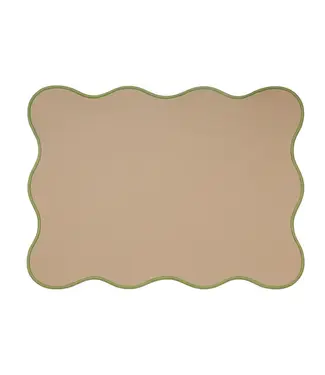 Opjet Juliette rechthoekige placemat zand  met groene rand 33x45cm