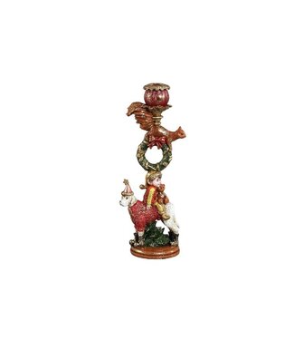Noel Red poly candle holder squirrel and dog