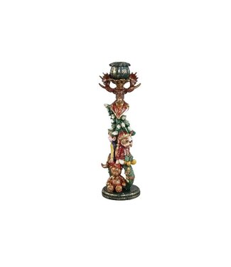 Noel moss green poly candle holder dog and bear