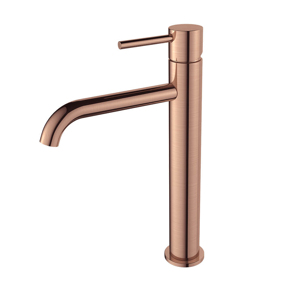 Regn hoge wastafelmengkraan met coldstart, geborsteld koper