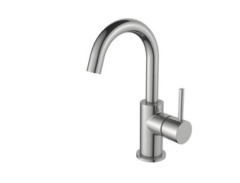 Regn hoge wastafelmengkraan met gebogen uitloop en coldstart, geborsteld nikkel