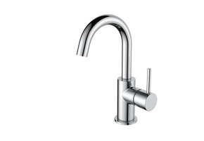 Regn hoge wastafelmengkraan met gebogen uitloop en coldstart, chroom