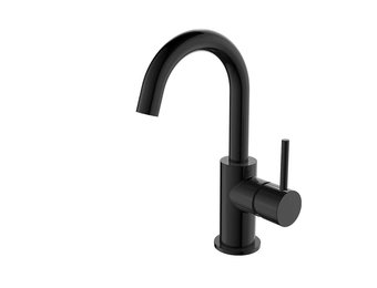 Regn hoge wastafelmengkraan met gebogen uitloop en coldstart, gun metal black