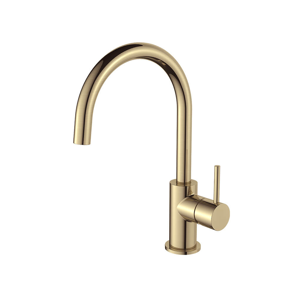 Regn keukenmengkraan met coldstart, geborsteld goud