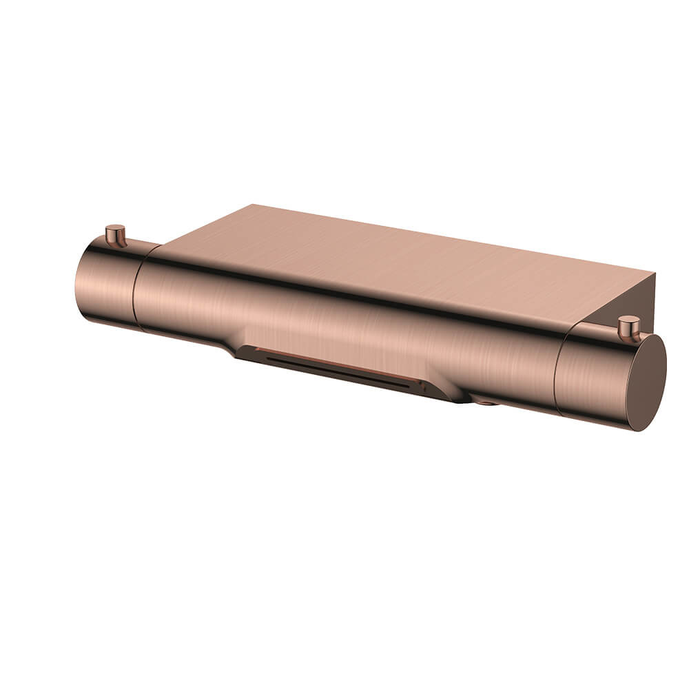 Regn thermostatische badmengkraan met watervaluitloop, geborsteld koper