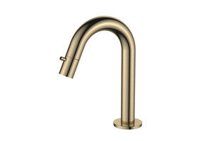 Regn fonteinkraan met gebogen uitloop, geborsteld goud