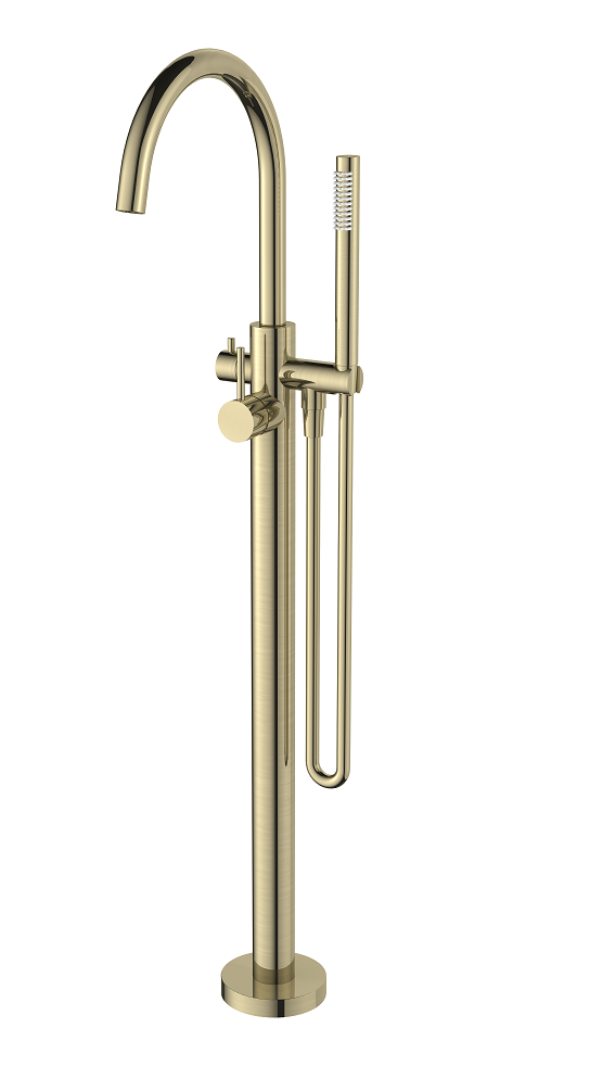 Regn vrijstaande badkraanmengkraan, geborsteld goud