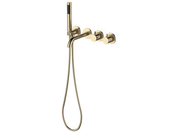 Regn complete thermostatische badinbouwset, geborsteld goud